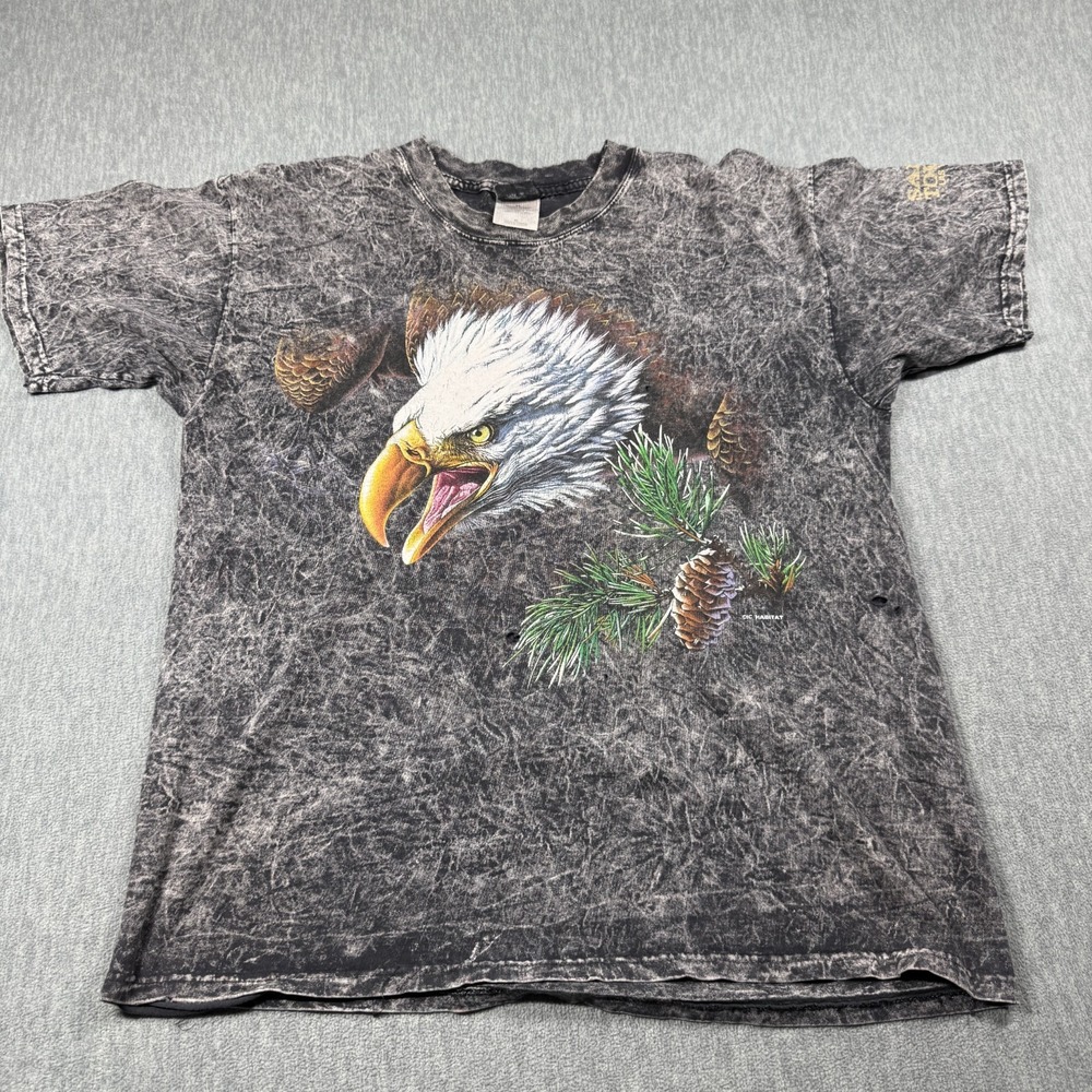 Vintage Gildan Mens XL Black Acid Wash Eagle Graphic Distressed Sams Town Shirt